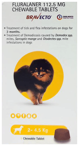 Bravecto 112.5mg Pet Chewable Tick and Flea Control Tablet (For>2-4.5 kg)