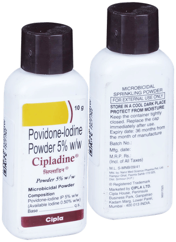 Cipladine Povidone Iodine 5% Microbicidal Powder for Skin Infections (10 gm)
