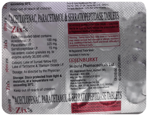 Zix S 100mg/325mg/15mg Tablet